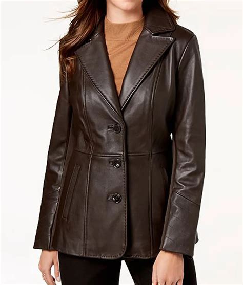 brown leather blazer women's.